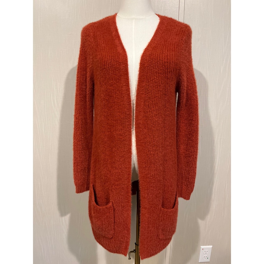 Lane Tree Rust Fuzzy Open Front Long Cardigan Size Med